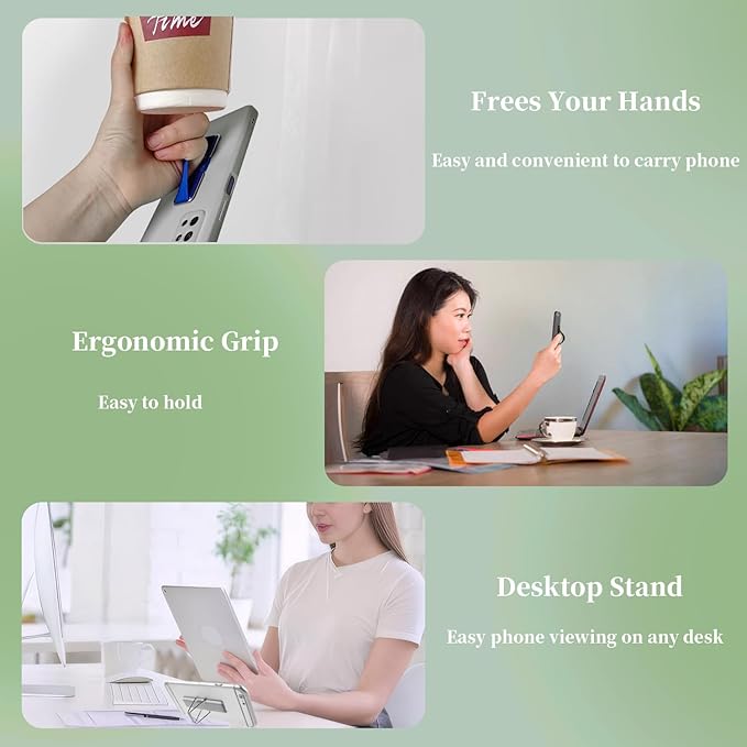 Phone Grip Strap Holder, 4 Pack Adhesive Flat Cellphone Stand Handle Kickstand Case with Elastic Finger Loop for Most Smartphones and Mini Tablets - Gold, Black, Rose Gold, Silver