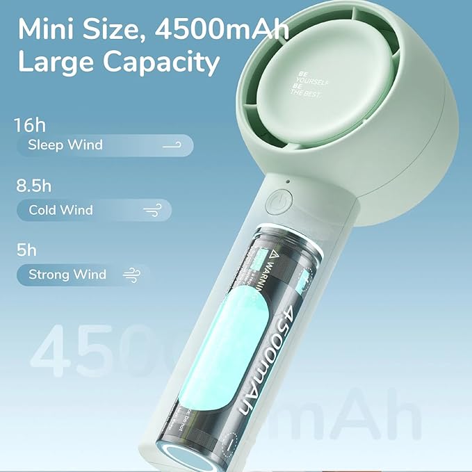 JISULIFE Mini Portable Fan-Bladeless Safe Design, Powerful Turbo Handheld Fan with 5 Speeds, 16Hrs Max Cooling Time，USB Rechargeable, Small Pocket for Travel/Lash, Gifts For Girls/Women