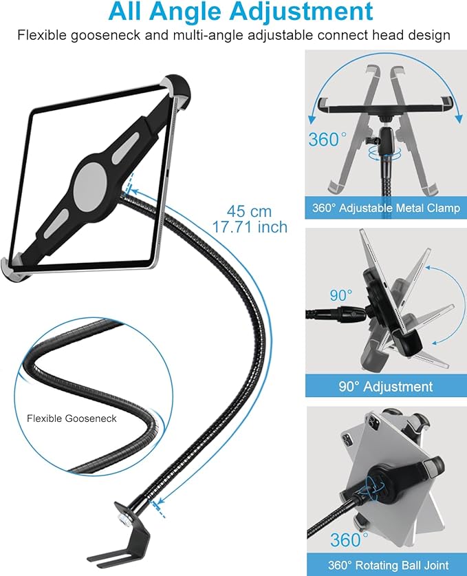 Gooseneck Car/Truck Seat Rail Tablet Holder Mount for 9.5"-14.5" iPad, Heavy Duty Car Floor Bolt Tablet Mount for iPad Pro 11, 12.9/Air, Galaxy Tabs, Surface Pro/Go, Tablets, Other 13" Devices