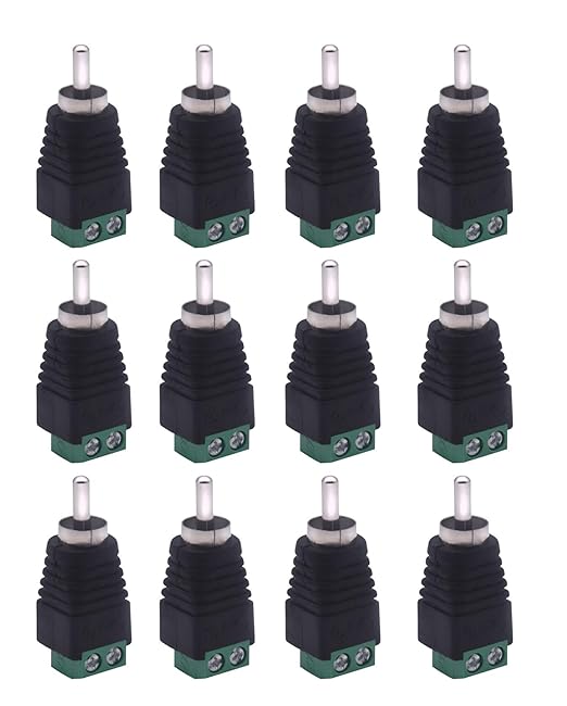 RCA Plugs for Speaker Wire, RCA to AV Screw Terminal Connector, Phono RCA Male Plug Solderless Converter Audio/Video Speaker Wire Connectors Solderless Adapter(12 Pack)