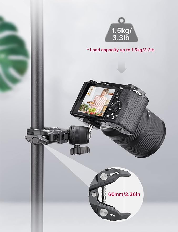 ULANZI R099 Super Clamp Camera Mount - Heavy Duty 3.3lb Load Metal Clamp with 360° Ball Head for Action Cameras (GoPro/Insta360/DJI), DSLR, Bike/Motorcycle Handlebar, Pole/Tube Mount Accessories