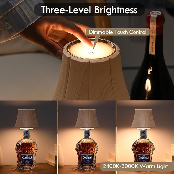 WILIT Wireless Bottle Lamp Shades for Table Lamps, 3 Level Brightness Bottle Lights for Liquor Bottles Topper, Led Bar Table Lamp, Home Bar Decor, Room Decor Accessories, Gifts for Men Women