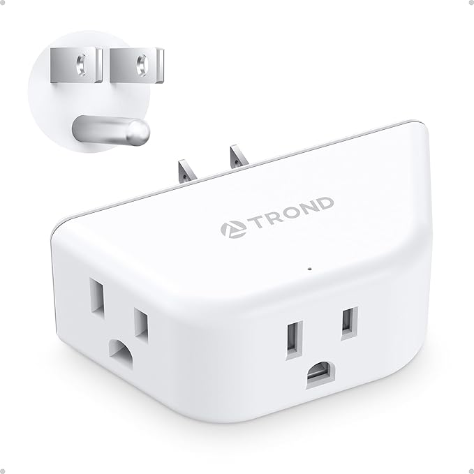 TROND Outlet Extender, 3-Prong Grounded Wall Plug Splitter, 3 Way Angled Outlet Adapter, Cruise Ship Essentials, Plug Expander with 3 Electrical Sockets for Bathroom, Kitchen, White