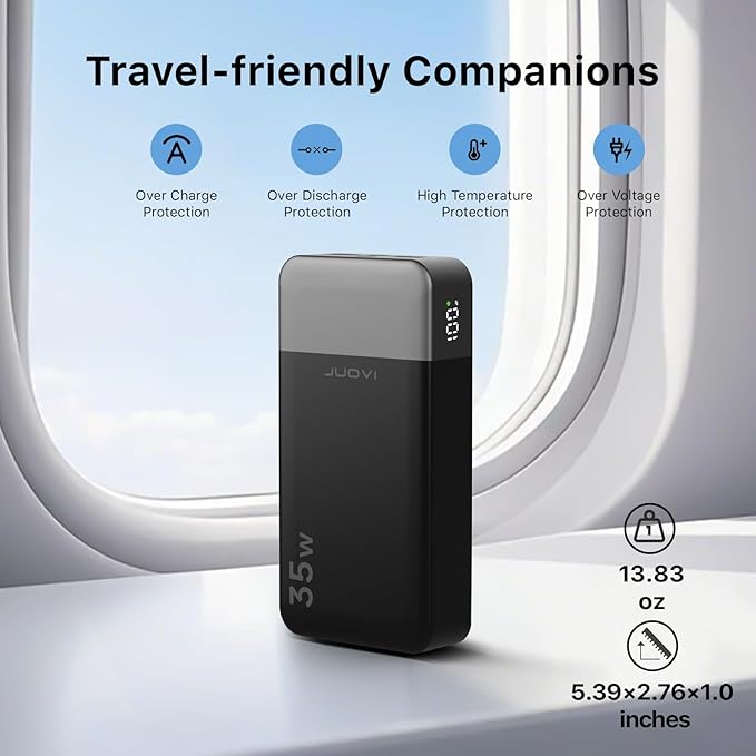 20000mAh Power Bank Portable Charger, 35W PD 3.0 QC 4.0 Fast Charging Phone Charger with LED Display, Travel Battery Pack 2 USB C 2 USB A Ports for iPhone 16/15/14 Series, Galaxy, iPad