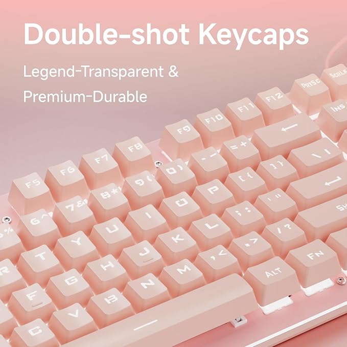 EWEADN TK100 Typewriter Keyboard Wired Mechanical Keyboard, 104 Keys Aesthetic Typewriter Keyboards with White Backlit, Anti-Ghosting, Blue Switch Wired Cute Keyboards-Pink