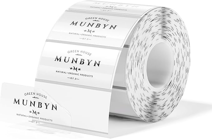 MUNBYN Clear Thermal Labels, 2.25 x 1.25 Inches, Printable Transparent Stickers for Small Businesses, DIY Logo Design, Multipurpose Waterproof Label Roll, 500 Labels/Roll