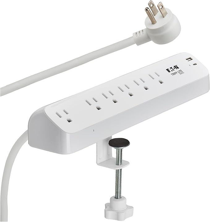 Eaton Tripp Lite Series Desk Clamp Power Strip Surge Protector, 6-Outlets, USB-A & USB-C Charging Ports, 900 Joules, 6ft Flat Extension Cord, Lifetime Manufacturer's Warranty (TLP66UCLAMP)