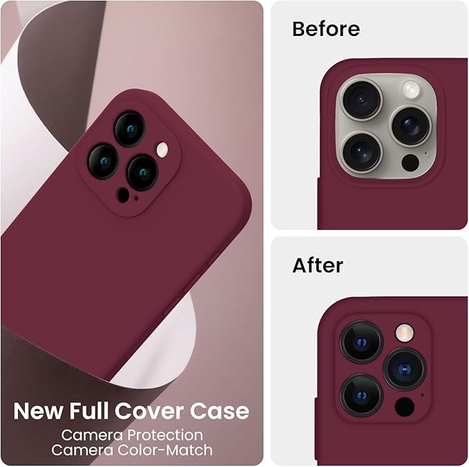 FireNova Designed for iPhone 15 Pro Max Case, Silicone Upgraded [Camera Protection] Phone Case with [2 Screen Protectors], Soft Anti-Scratch Microfiber Lining Inside, 6.7 inch, Plum