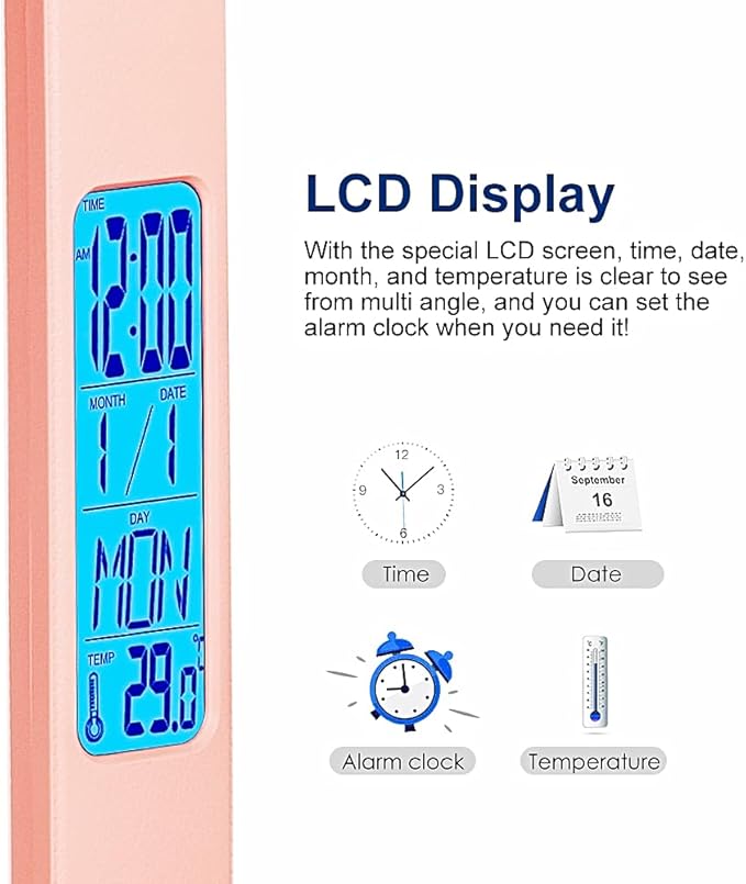 Multifunctional LED Desk Lamp with Wireless Charger,USB Charging Port,Clock,Phone Holder,Desk Lamps for Home Office,Eye-Caring Reading Lamp,Study Lamp for Boys,Girls,Teens,Pink