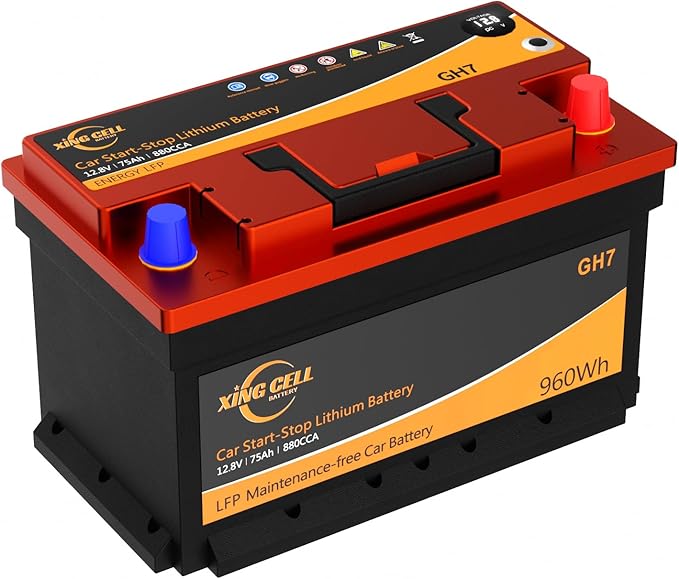 XingCell H7 Group 94r 12V 75Ah 880CCA LiFePO4 Lithium Car Battery - Long lasting and Lightweight Design for Car Audio Replacement Batteries
