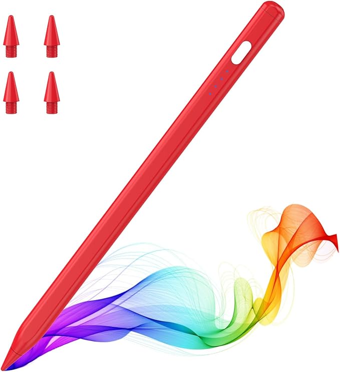 MoKo Pencil for iPad (A16) 11th 10th Gen, Stylus Pen for 2018-2025 Apple iPad 11/10/9/8/7/6/A16, Mini 7/6/5, Air M3/M2 11"/13"/5/4/3, Pro M4 13"/12.9"/11" Tilt Sensitivity, USB-C Fast Charging, Red