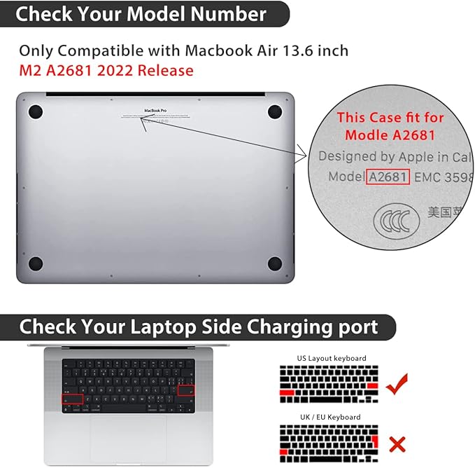 Compatible with MacBook Air 13 inch Case 2025 2024-2022 M4 A3240 M3 A3113 M2 A2681, Plastic Hard Shell&Keyboard Cover&Screen Film&Webcam Cover for MacBook Air 13.6 inch Case, Black Marble