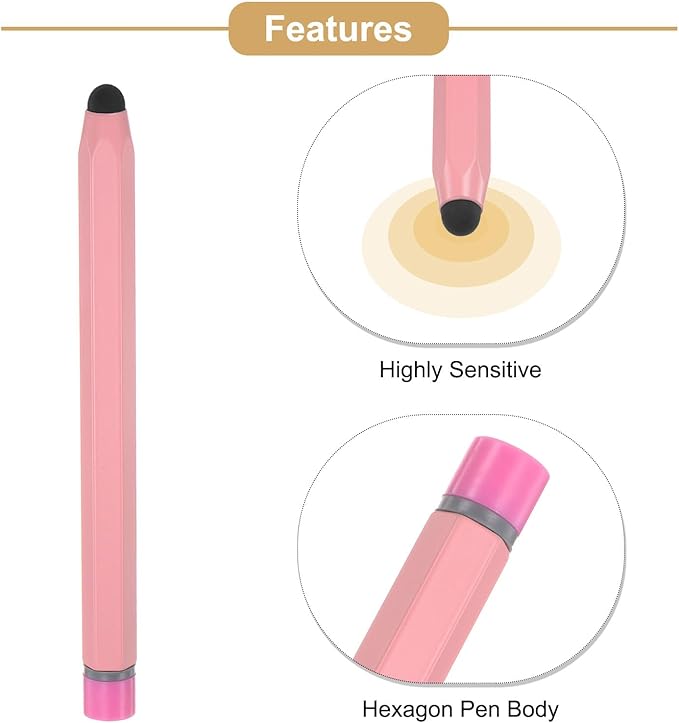 MECCANIXITY 2pcs Stylus Pens for Touch Screens Hexagon Crayon Stylus Pen Universal Capacitive Stylus for All Touch Screen Devices, 4.7" Pink