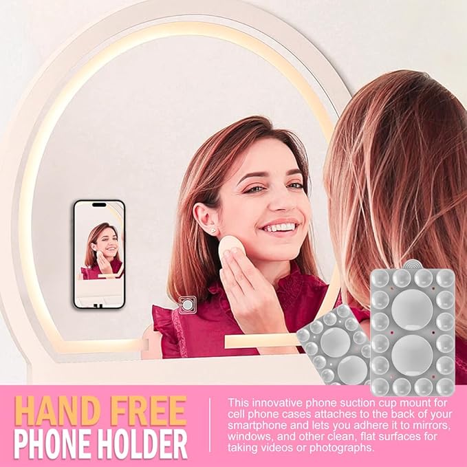 Silicone Suction Mount, Silicon Adhesive Phone Accessory for iPhone and Android, Hands-Free Mirror Shower Phone Holder, TikTok Videos and Selfies (Light Gray 2Pack, Double Sided)