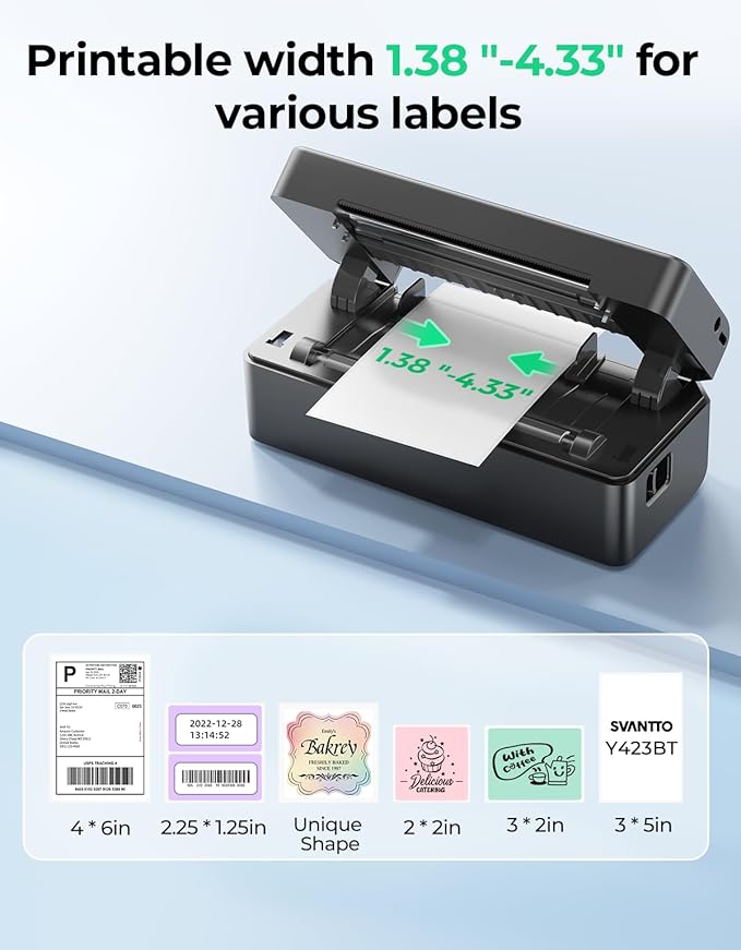 SVANTTO Y42BT Bluetooth Thermal Label Printer, 4x6 Shipping Label Printer for Small Business, Compatible with iOS, Android, Windows, Mac, Amazon, Ebay, Shopify, USPS, UPS, Etsy, Black
