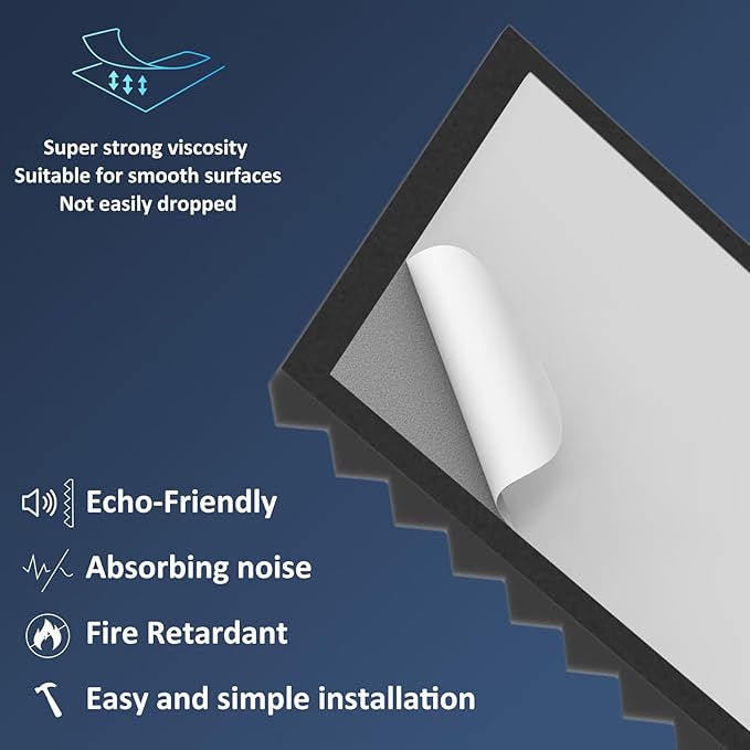 JBER 24 Pack Sound Proof Acoustic Foam Panels, Thicken, 5 X 30 X 30 cm Self-Adhesive Acoustic Wall Paddings for Home Office Studios (Black)