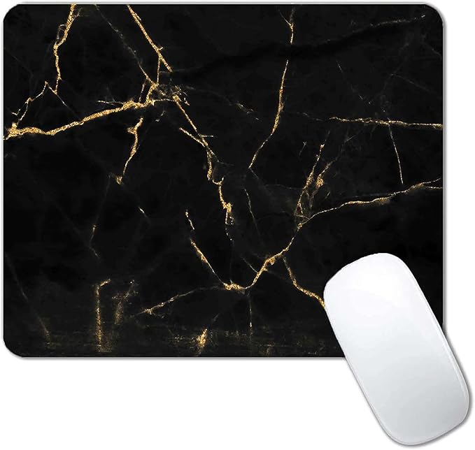 Marble Mouse Pad - Black & Gold, Modern Marbling, Custom Designs, Portable Non-Slip Rubber Base Wireless Laptop Pad
