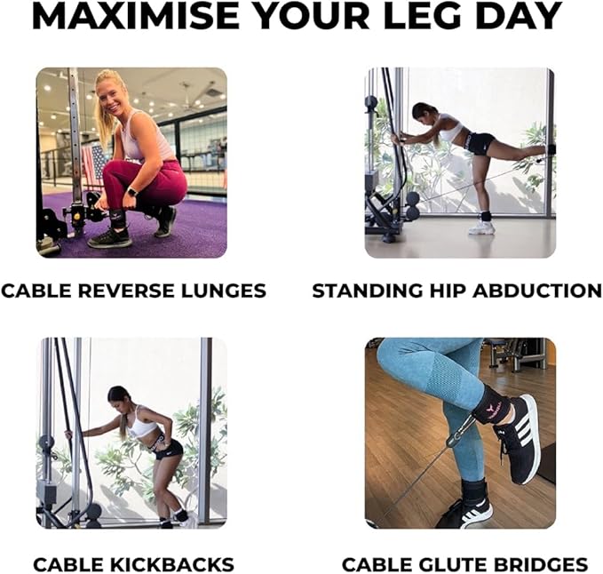 Ankle Straps for Cable Machines Women - Adjustable Gym Ankle Strap for Cable Machine, Neoprene Padded Cable Straps, Durable Leg Strap with Cable Cuff, Glute Kickback Ankle Strap with D Rings