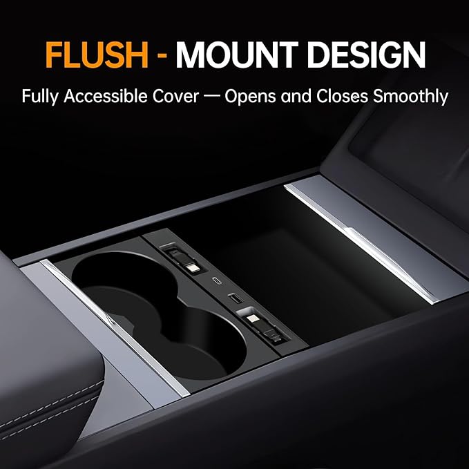 USB Hub for Tesla Model Y Juniper 2025 2026 Model 3 Highland 2024 2025 with Sunken Design, 117W Dual Type-C Retractable Cables 4 in 1 Multi Port Fast Charger Docking Station fit Center Console