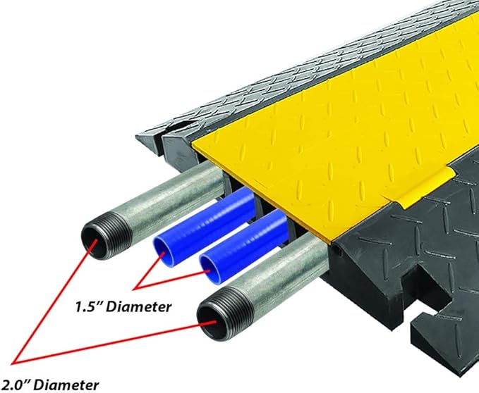 Pyle Hose & Cable Protection Ramp - Extra Heavy Duty Four Channel Extra Large Opening for Water Hose Car Truck Pedestrian Ramp Supports 55000 Lbs, Flip-Open Cover, 31.5” x 23.2” x 3.14” PCBLCO108