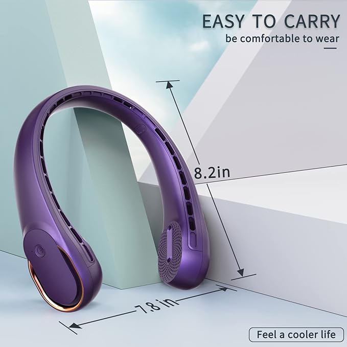Portable Neck Fan, Neck Fans for Men, 4000 mAh Rechargeable Personal Fan,360° Hands Free Bladeless Fan, 3 Speeds Adjustable, Faster Cooling, Super Quiet, Suitable for Home, Office, Sports