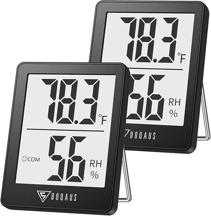 DOQAUS Humidity Meter, 2 Pack Room Thermometer Indoor, Hygrometer with 5s Fast Refresh, Temperature Humidity Monitor Meter for Baby Room, Living Room, Basement, Greenhouse, Office