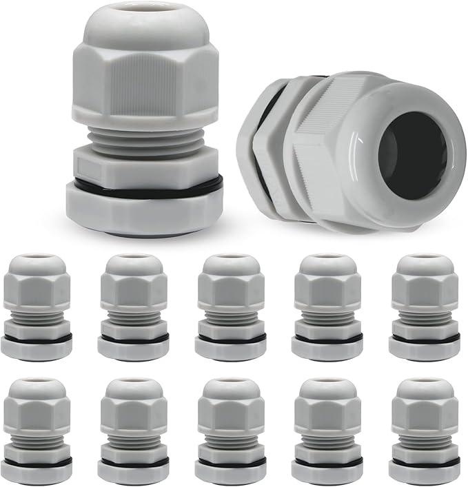 12 Pcs 1/2" NPT Nylon Cable Glands, Grey Strain Relief Cable Cord Connector IP68 Waterproof Junction Box Wire Protectors Adjustable for 6-12mm Cable Diameter