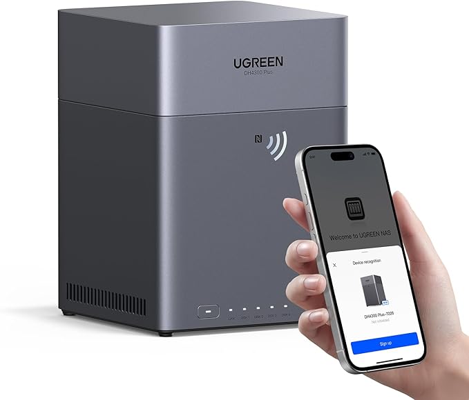 UGREEN NASync DH4300 Plus 4-Bay Desktop NAS, Support Capacity 120TB (Diskless), Remote Access, AI Photo Album, Beginner Friendly System, 8GB LPDDR4X RAM, 2.5GbE, 4K HDMI, Network Attached Storage
