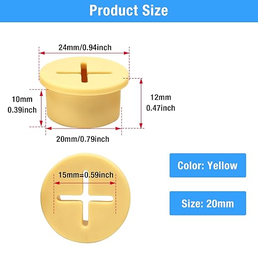 Desk Grommet, 3/4 in 20 mm Silicone Rubber Grommets, Yellow Desk Hole Cover for Cables, Flexible Wall Cord Pass Through Grommet for Office Table Computer Home Furniture Wire Organizer-15 Pcs