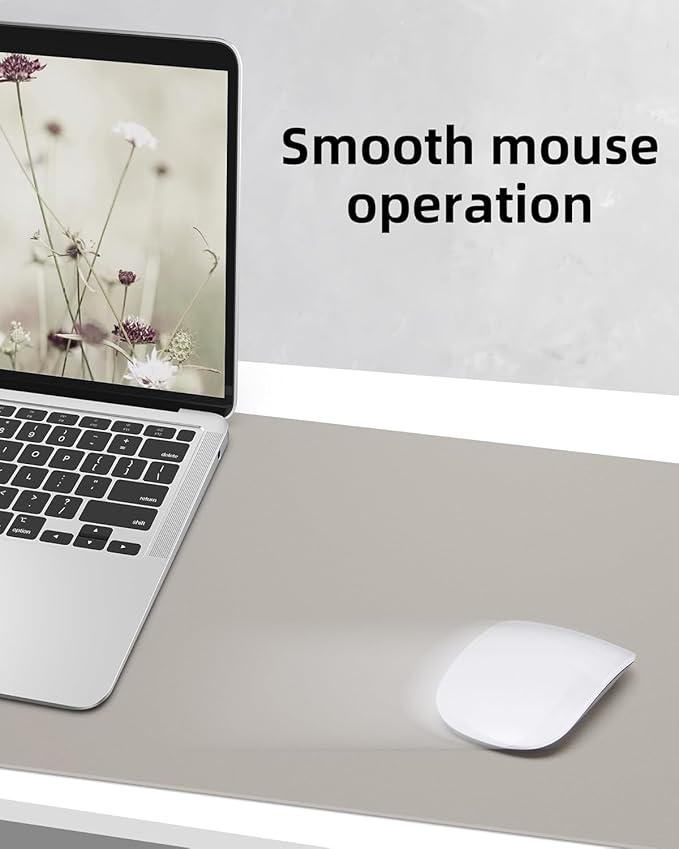 Small Leather Desk Mat, Mouse Pad, Laptop Mat, Non-Slip PU Leather Blotter, Waterproof Writing Pad for Office/Home (23.6"x13.8", Light Grey)
