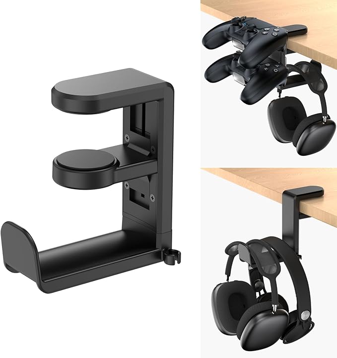 Rotating Headphone Stand - EURPMASK Upgraded PC Gaming Headset Stand, Adjustable Clamp-on Headphone Holder, Headphones Hanger Hook Under Desk with 360 Degree Swivel&Cable Clip Organizer - Darth Vader