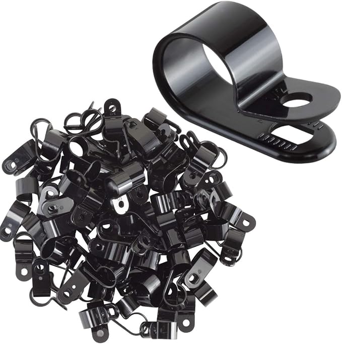 GTSE Black Nylon Plastic Cable Clamps, 1/2" Screw Mounts for Cable, Rope, Tube Management, 100 Pack