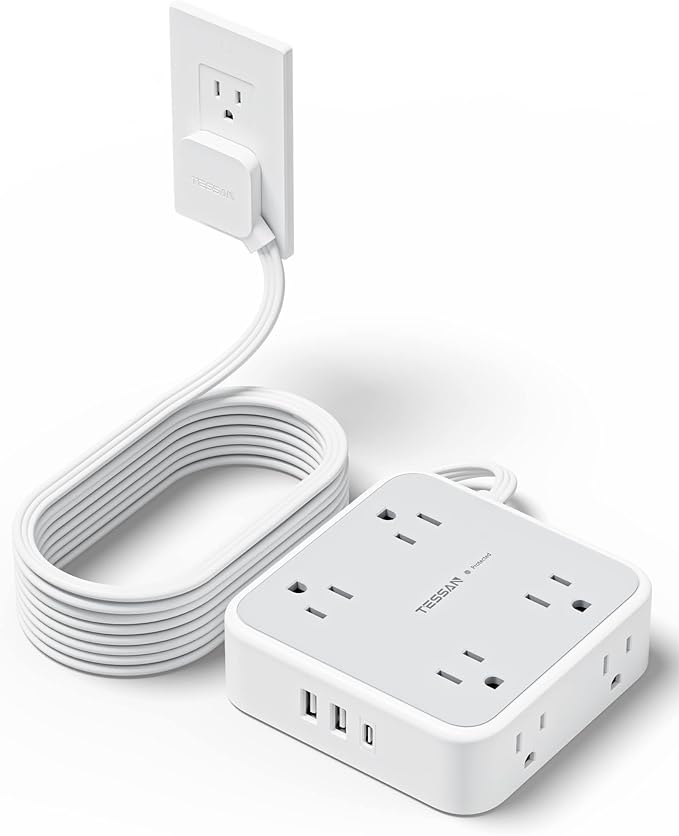TESSAN Surge Protector Power Strip 15 Ft Cord, 8 Widely Spaced Outlets, 3 USB Charger(1 USB C Port), Ultra Thin Flat Plug Extension Cord 15 Feet, 900J Surge Protection for Home, Dorm Room Essentials