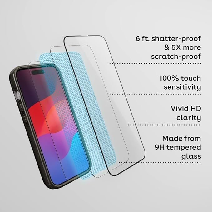 CASETiFY Impact HD Screen Protector [Strengthened 9H aluminosilicate Glass, applicator Included] for iPhone 15 Plus