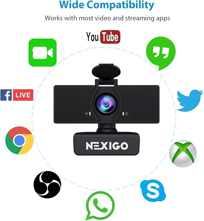 NexiGo N60 1080P Webcam with Microphone, Adjustable FOV, Zoom, Software Control & Privacy Cover, USB HD Computer Web Camera, Plug and Play, for Zoom/Skype/Teams, Conferencing and Video Calling