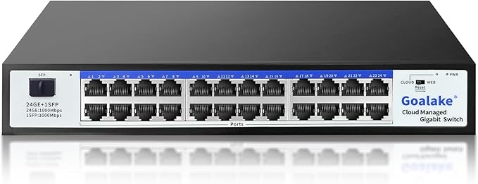 Easy Smart Managed Ethernet Switch, 24 Port Gigabit Switch,Network Hub, Ethernet Splitter, Plug & Play, Industrial Grade Fan Design, VLAN, Qos, Desktop or Wall Mount