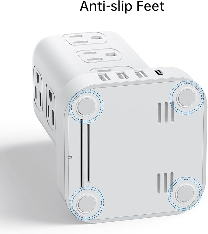 PD 20W USB C Surge Protector, Mini Power Strip Tower Travel 12 AC 4 USB Power Strip with USB Ports 6.5FT Overload Protection for Home Office