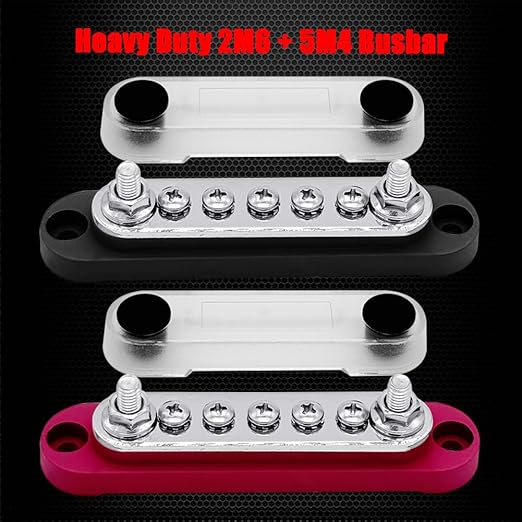 2 x M6 (1/4") Power Distribution Block Bus Bar 12V with 5 x M4 (#8) Screws, Ampper 4.3" 150A Marine BusBar Battery Distribution Block W/Cover for Car Boat Solar (Red & Black)