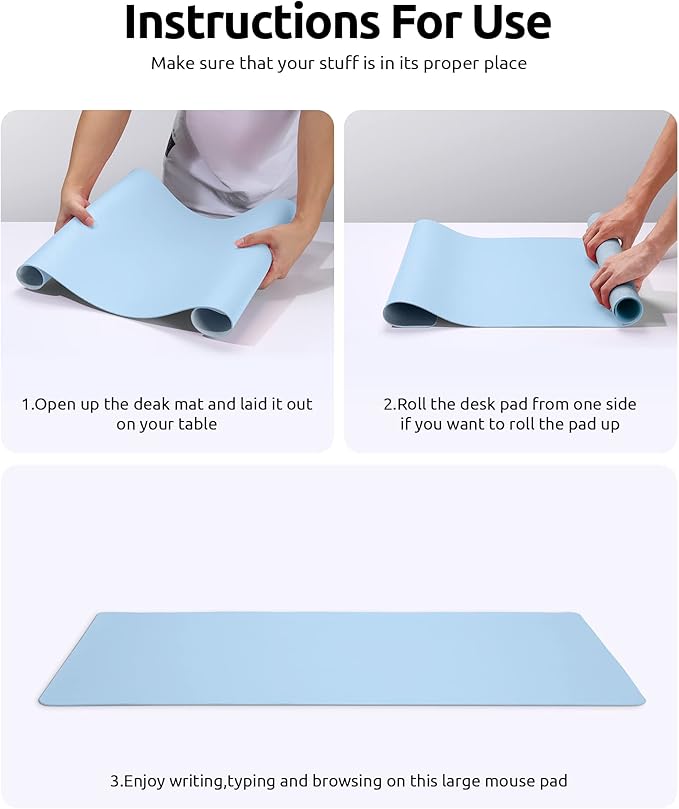 YSAGi Leather Desk Protector, Office Mat, Large Mouse Mat, Non-Slip PU Leather Blotter, Laptop Pad, Waterproof Writing Pad for Office and Home (Baby Blue, 23.6" x 13.8")