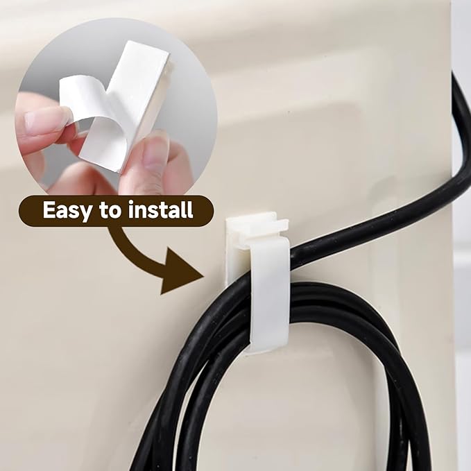 Adhesive Cable Clips Holder, Outdoor Light Clips, White Cord Wire Clips, Sturdy Nylon Cord Wall Finisher Wire Clamp for Home, Car, Office Desk Wire Management (White, XL-80 PCS)
