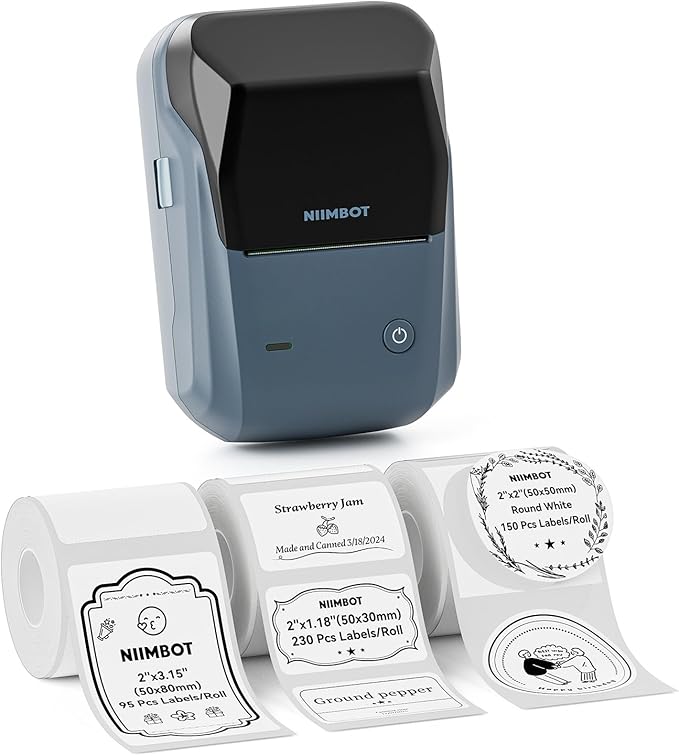NIIMBOT B1 Label Maker Machine with Tape, Label Printer with 3 Rolls Label Paper, 50x30mm/50x80mm White Paper/50x50 Round Label for Office Supplies, Home, Business