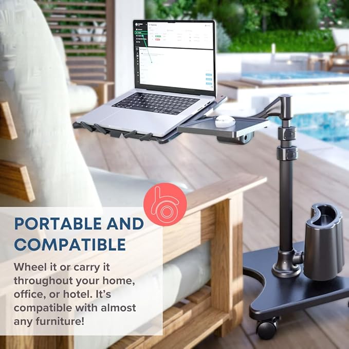 LEVO G2 Deluxe Adjustable Laptop Stand – Rolling Computer Desk & Ergonomic Table for Bed, Sofa, or Office – Portable Mobile Workstation with Tilt – Fits Devices up to 16″ - Charcoal & Black