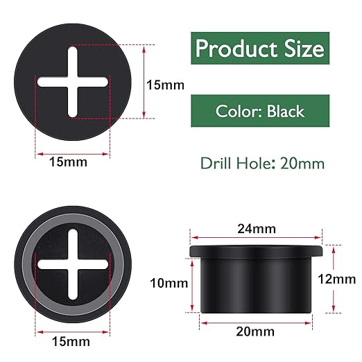 10Pcs Desk Grommet, 3/4" (20mm) Black Silicone Cord Hole Cover, Flexible Rubber Wire Grommets, Wall Grommets for Cables Management, Table, Countertop, Cabinets and Furnitures Wire Organizer