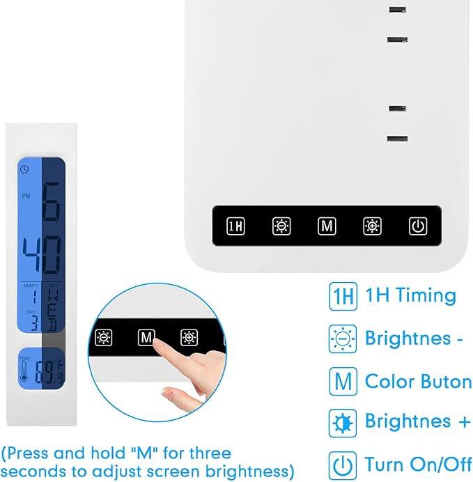Smart Desk Lamp with Dual USB Charging (Type-C/USB-A) & 2 AC Outlets, Digital Clock, Temperature Display, 5 Color Modes, 5 Brightness, Adjustable - for Office, Bedroom, Dorm Room, Study