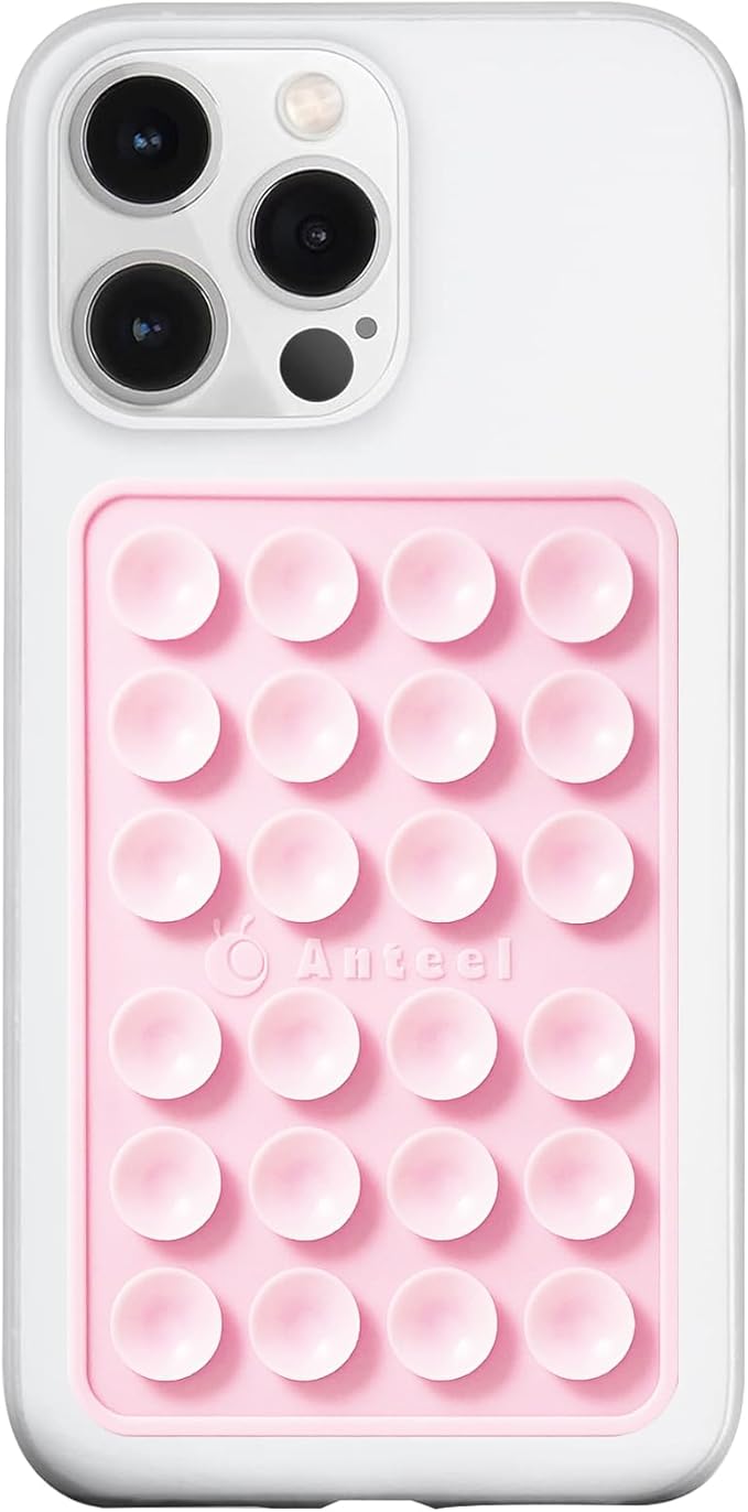 Anteel MAX Silicone Suction Phone Case Adhesive Mount, Upgraded Super Strong Grip, Durable, Easy to Use, Hands-Free Sticky Phone Holder for Selfies, Tiktok Videos, 2.56"x3.94" (Light Pink)
