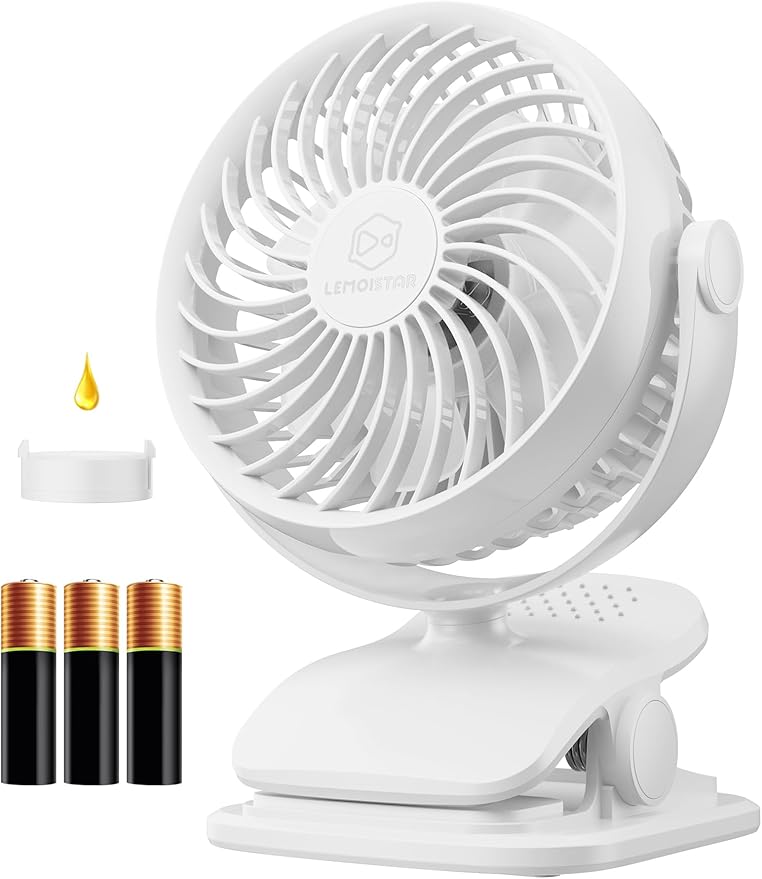 Shinebella AA Battery Powered Clip on Fan with 4-Speed, 5’’ Small Desk Fan with Aroma Function, USB Powered, 360°Rotation, Ultra Quiet, for Golf Cart, Stroller, Bedroom,Car(Batteries Not Included)