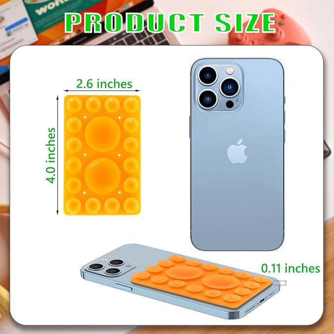 Silicone Suction Phone Holder, Adhesive Phone Accessory for iPhone & Android, Hands-Free Mirror Shower Holder, TikTok Videos & Selfies (Orange, Single Sided)