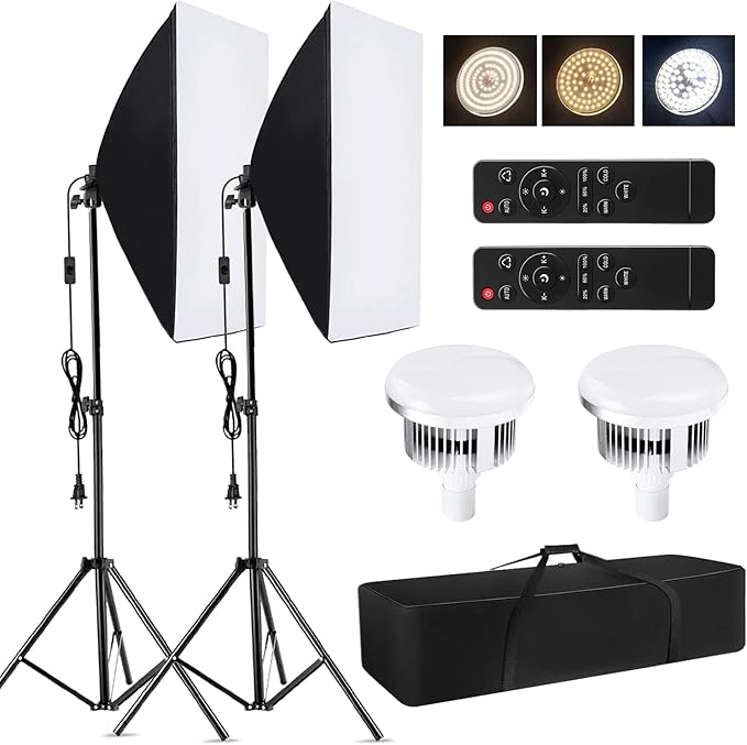 Andoer Studio Photography Light kit Softbox Lighting Set with 85W 2800K-5700K Bi-Color Temperature LED Light * 2 + 50x70cm Softbox * 2 + 2M Light Stand * 2 + Remote Control * 2 + Carry Bag * 1