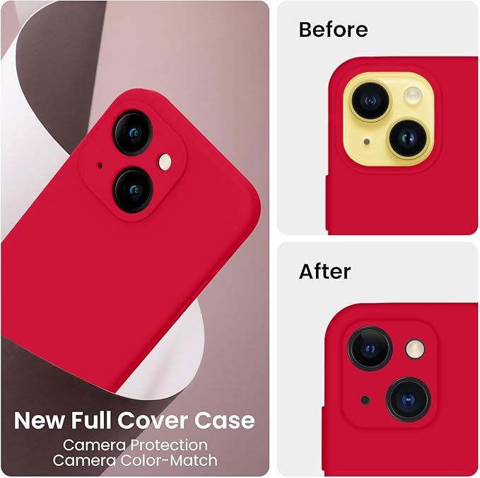 FireNova Designed for iPhone 14 Case, Silicone Upgraded [Camera Protection] Phone Case with [2 Screen Protectors], Soft Anti-Scratch Microfiber Lining Inside, 6.1 inch, Deep Red