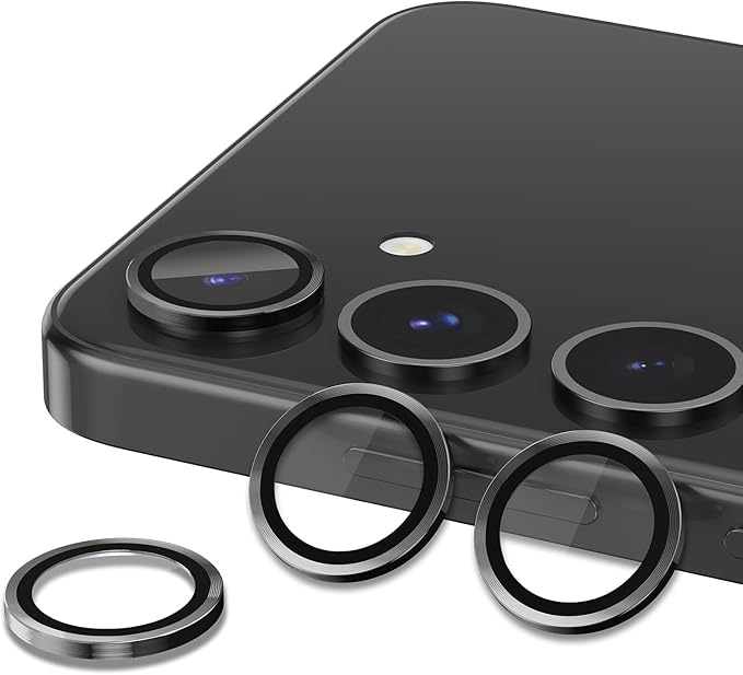 for Samsung Galaxy S24 Plus Camera Lens Protector, Individual Metal Ring Tempered Glass Lens Cover, [Strong Adsorption] Scratch Resistant Ultra-Thin HD Clear Lens Cover, 1 Set-Black